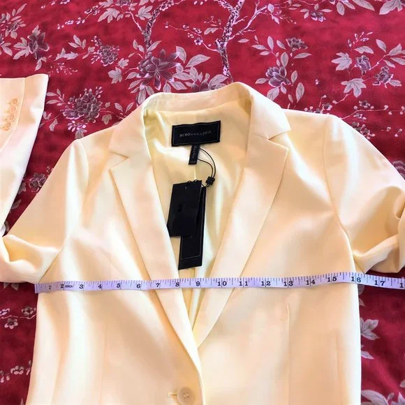 *NEW WITH TAGS* BCBGMaxAzria Pleated Peplum Limelight Yellow Blazer/Jacket XXS - Picture 13 of 16